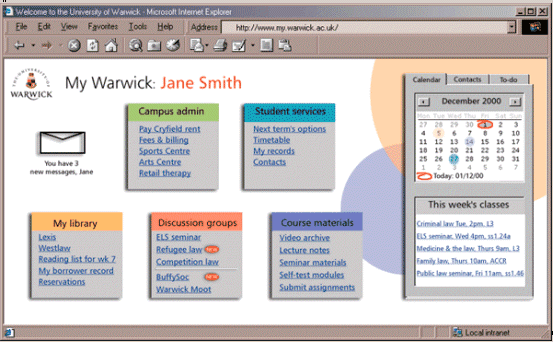 Figure 1: Screenshot of mock-up of a personalised Warwick portal 