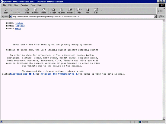 tesco.com Web site viewed with Delorie Lynxviewer